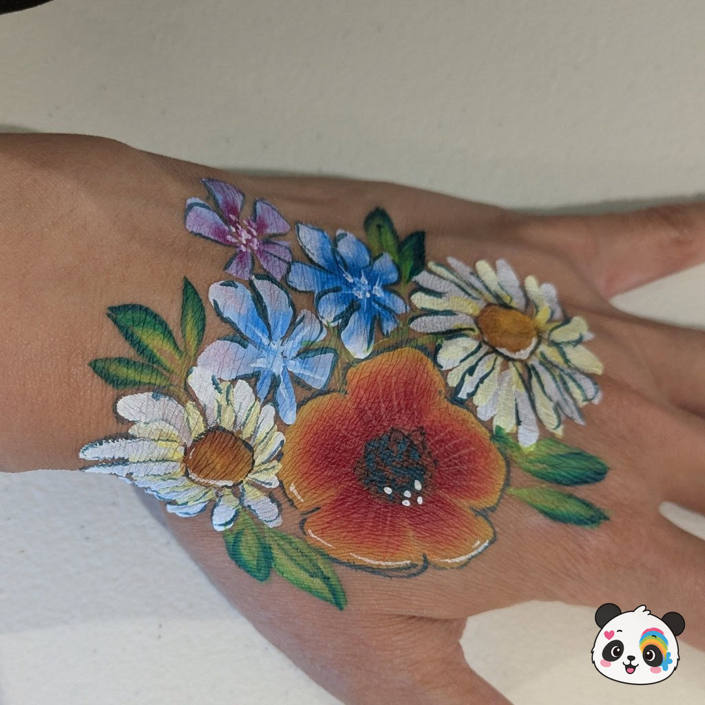 Hand-painted floral bouquet with daisies and colourful blooms